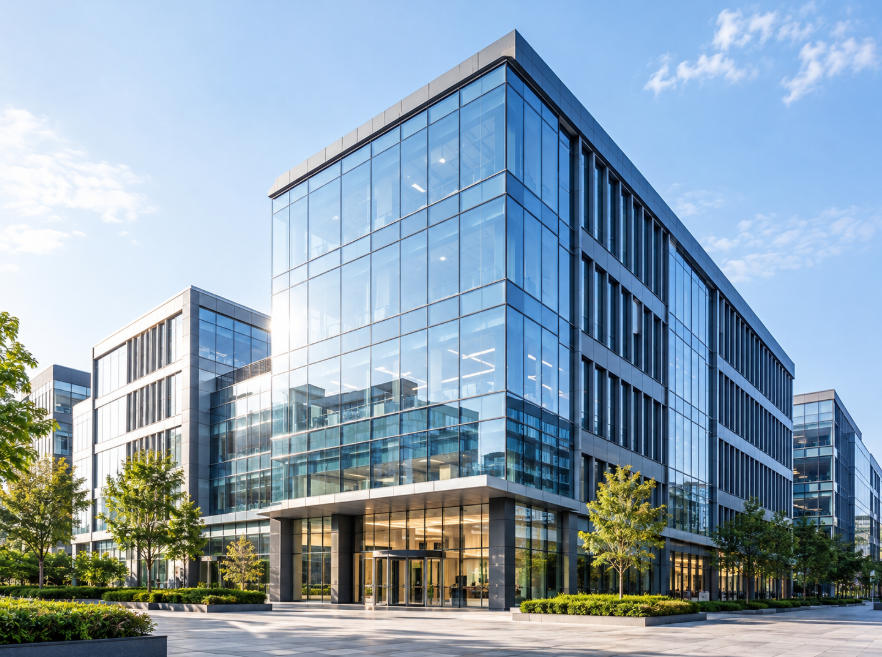 Modern Commercial Building with Glass Curtain Wall